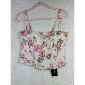 White Fox Pink Floral Bustier‎ Corset Crop Top Satin Boned Club Party S NWT